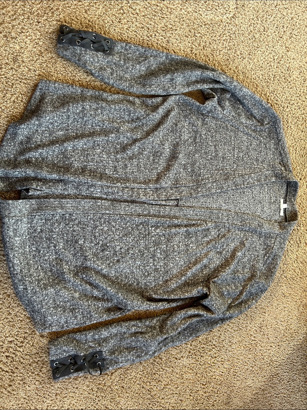 Maurices Gray Open-Front Women's Cardigan with Lace-Up Cuffs